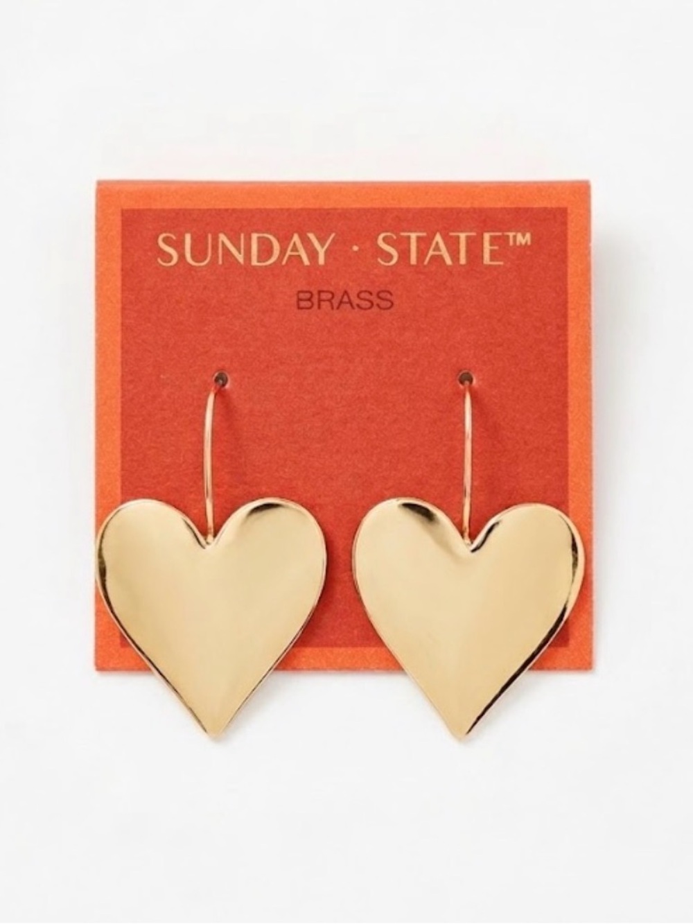 NWT ⚜️💎⚜️ Sunday State Golden Tone Brass Hearts Dangle Earrings
